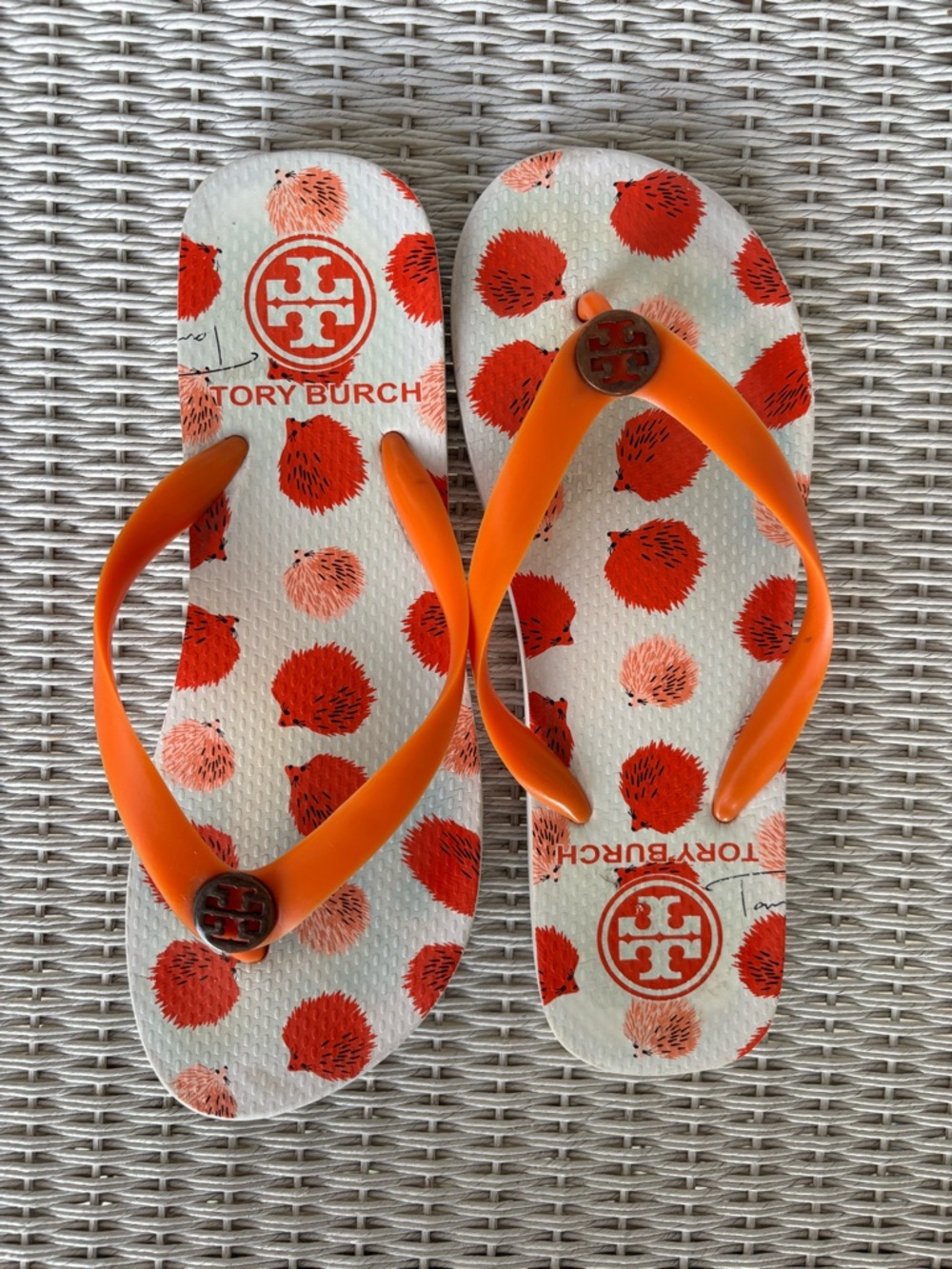 Tory Burch White and orange Flip Flops size L